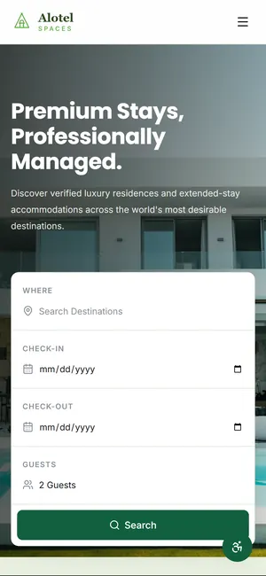 Alotel Spaces website on mobile