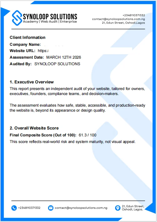 Audit report page: Executive overview