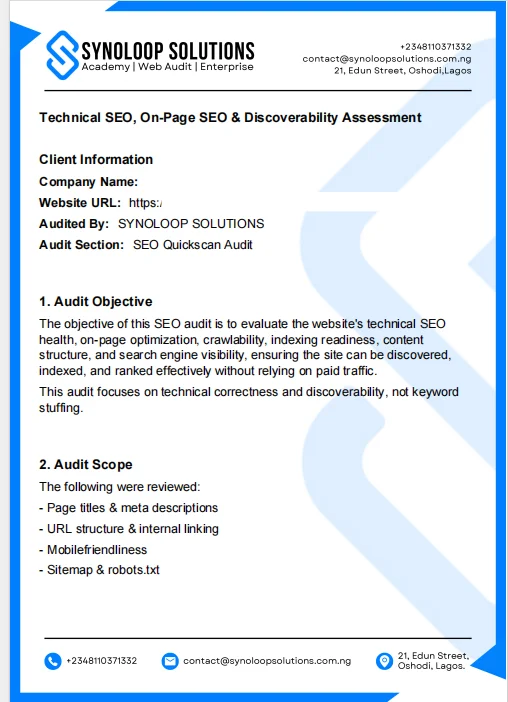 Audit report page: SEO quickscan scope