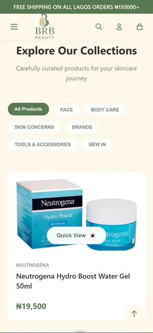 BrB Beauty online store, built by Synoloop, on a phone