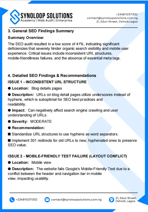 Sample Findings (SEO) preview